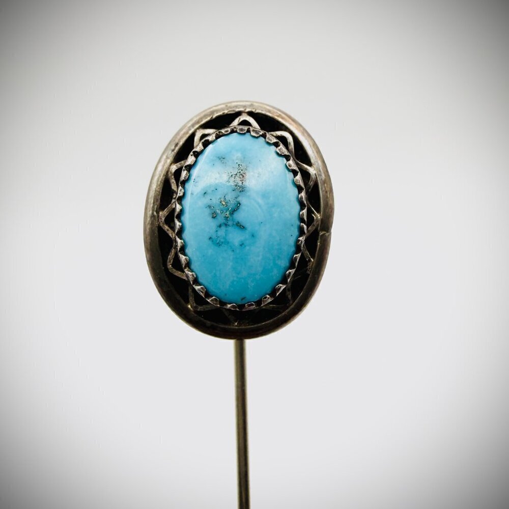 Vintage Sterling Silver Turquoise Hat Pin / Stick Pin - Picture 2 of 3